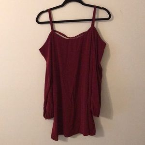 Cold shoulder burgundy mini-dress